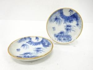 古伊万里　染付　竹笹　小皿　2客